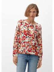 s.Oliver Autumn Floral Print Blouse with Keyhole Back - Cream