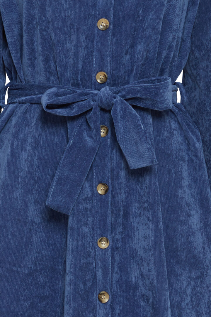 Sorbet Spicy Corduroy Shirt Dress with Belt - Denim Blue