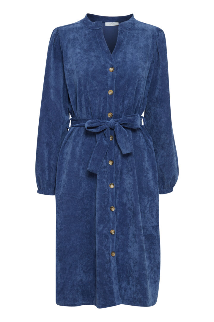 Sorbet Spicy Corduroy Shirt Dress with Belt - Denim Blue