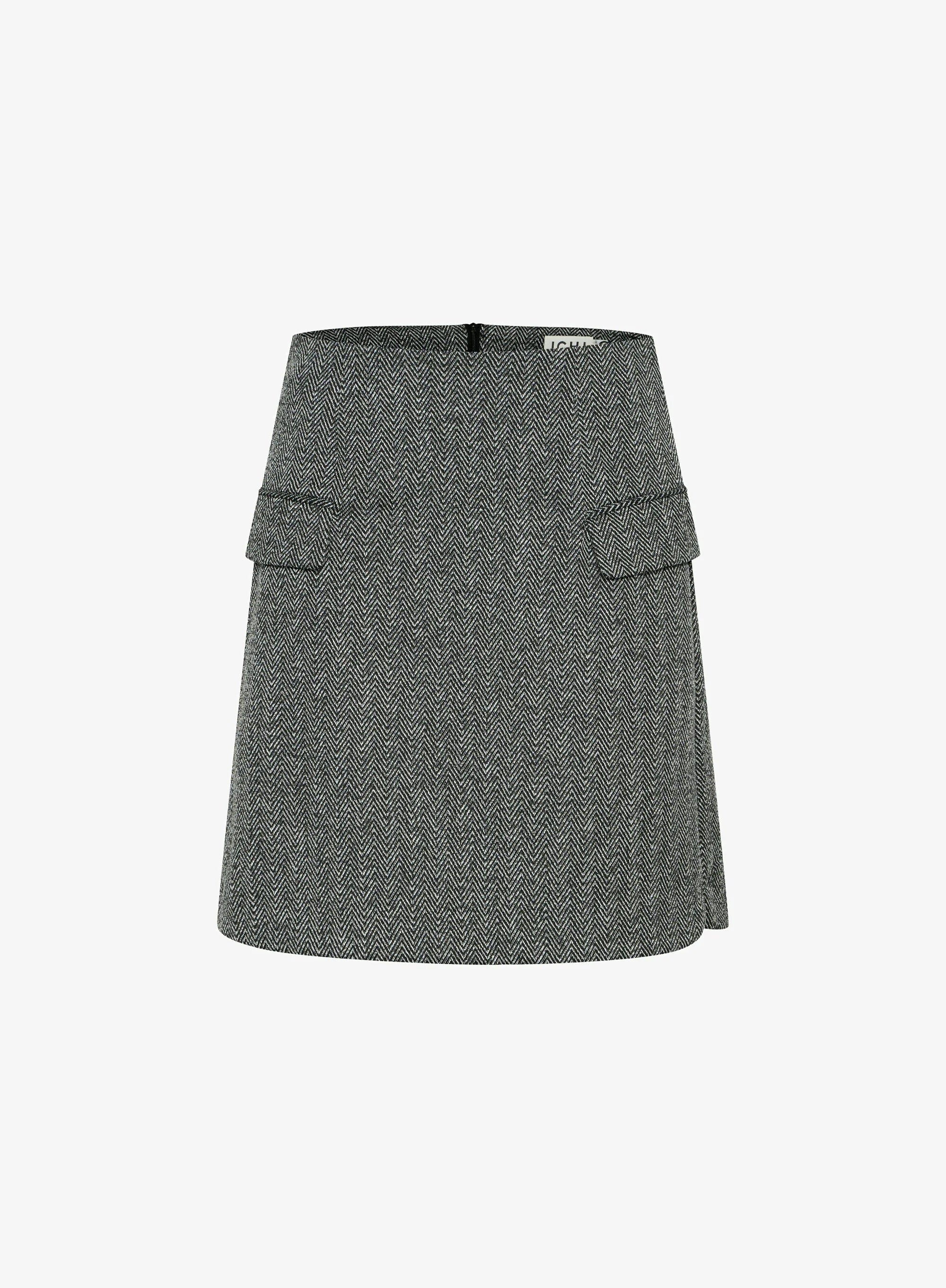 ICHI Kate A-Line Skirt – Black White Herringbone