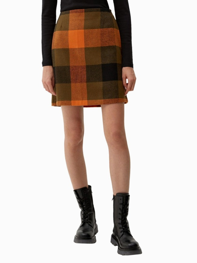 s.Oliver Women's Plaid Mini Skirt - Autumn Colors - Orange Brown - Model 2121449