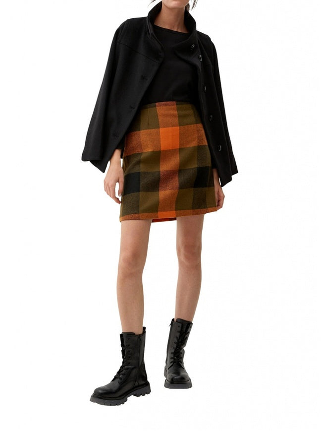 s.Oliver Women's Plaid Mini Skirt - Autumn Colors - Orange Brown - Model 2121449
