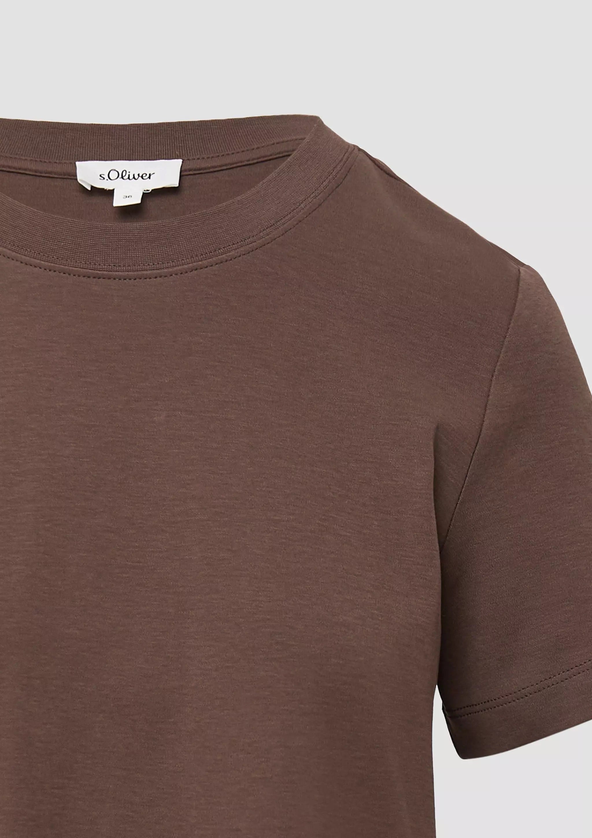 s.Oliver Women's Cropped T-Shirt - Interlock Jersey - Brown