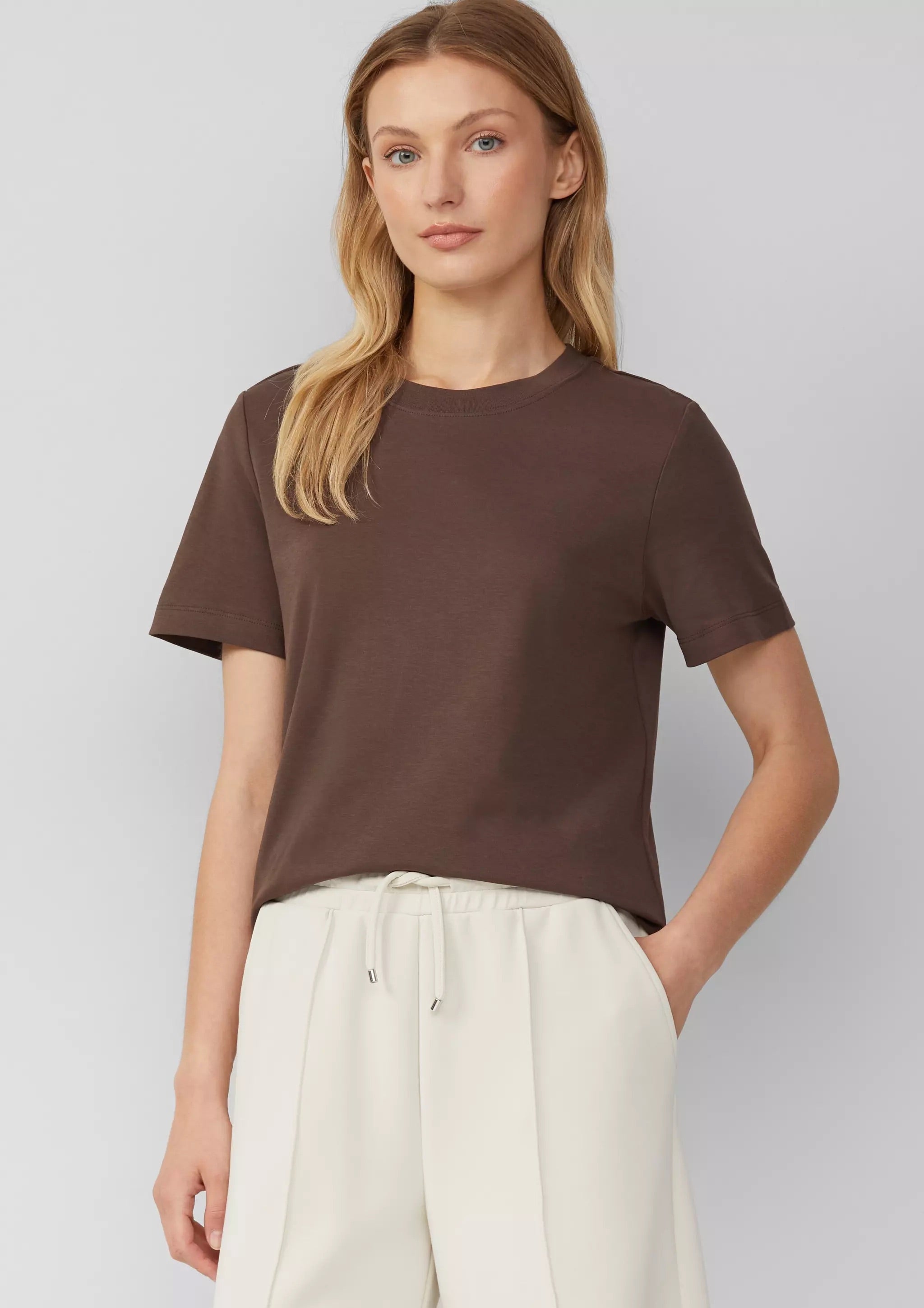 s.Oliver Women's Cropped T-Shirt - Interlock Jersey - Brown