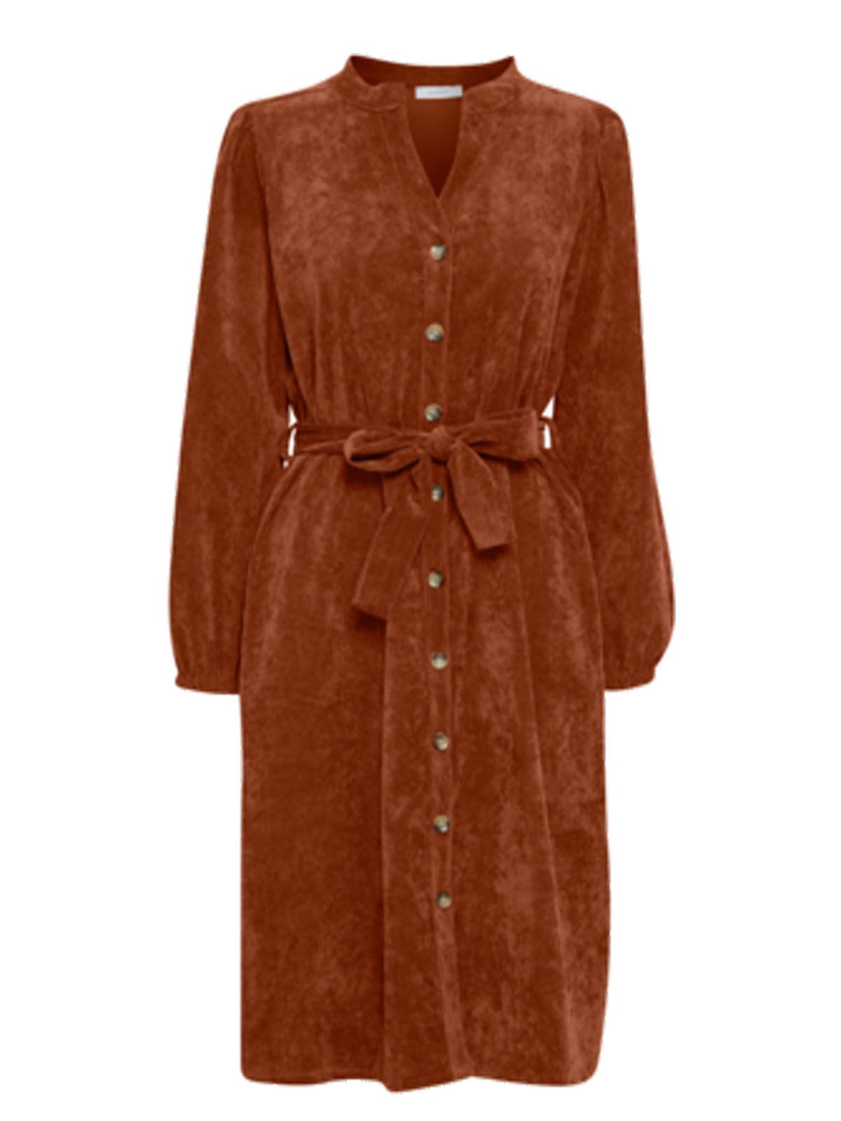 Sorbet Spicy Corduroy Shirt Dress with Belt - Rust Brown