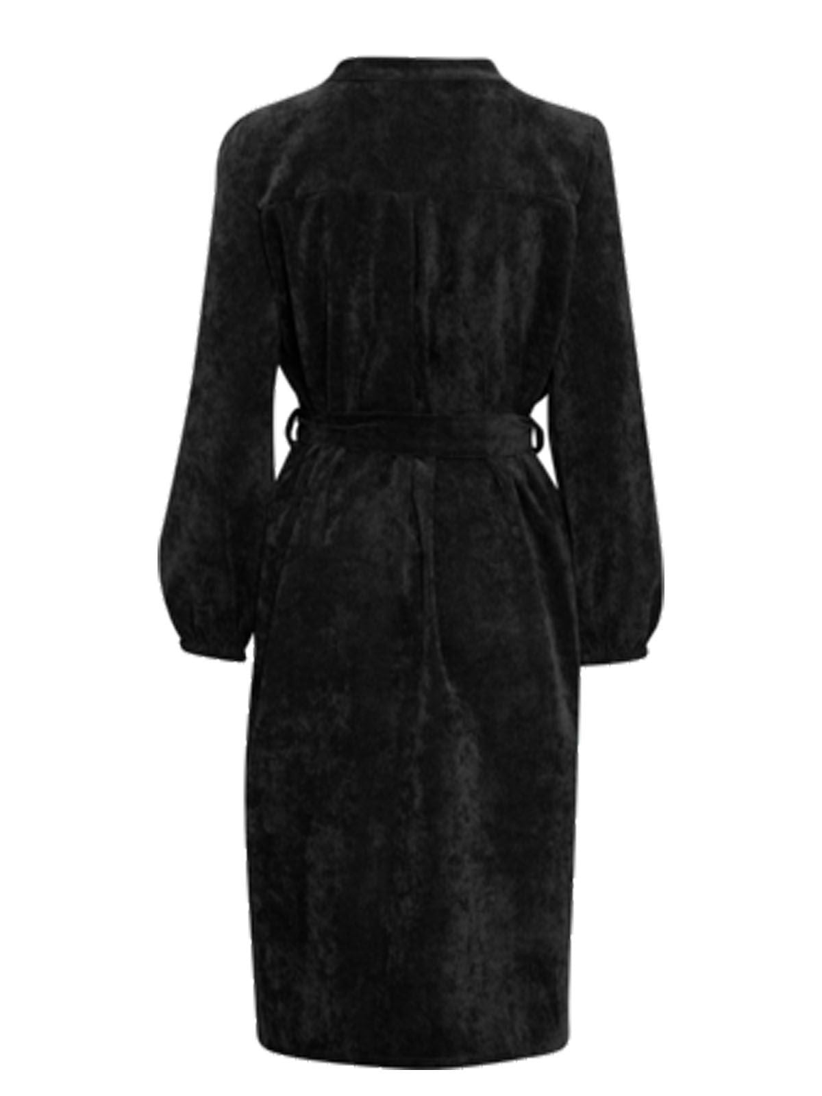 Sorbet Spicy Corduroy Shirt Dress with Belt - Black