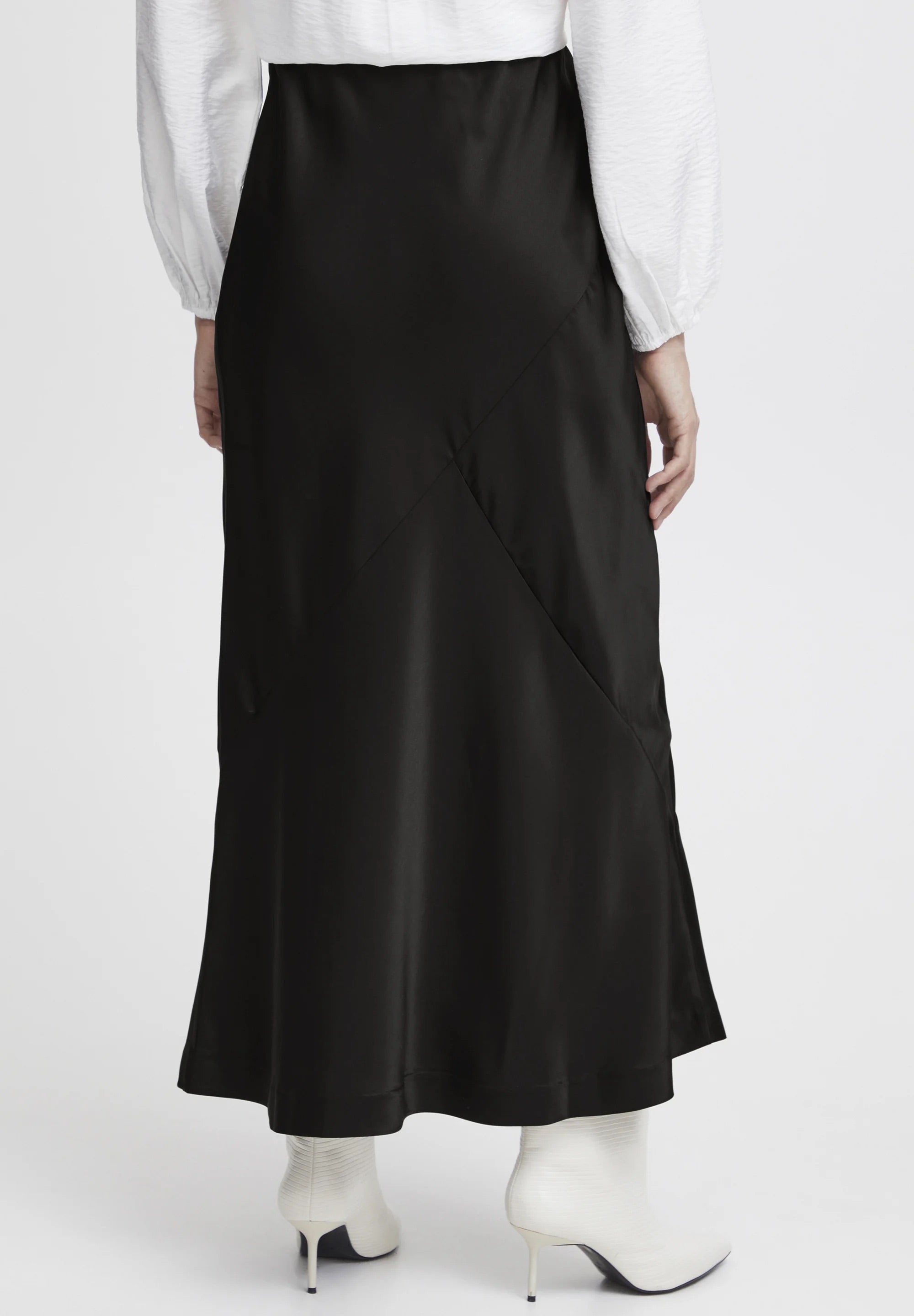 b.young Bydolora Satin Bias-Cut Midi Skirt - Black