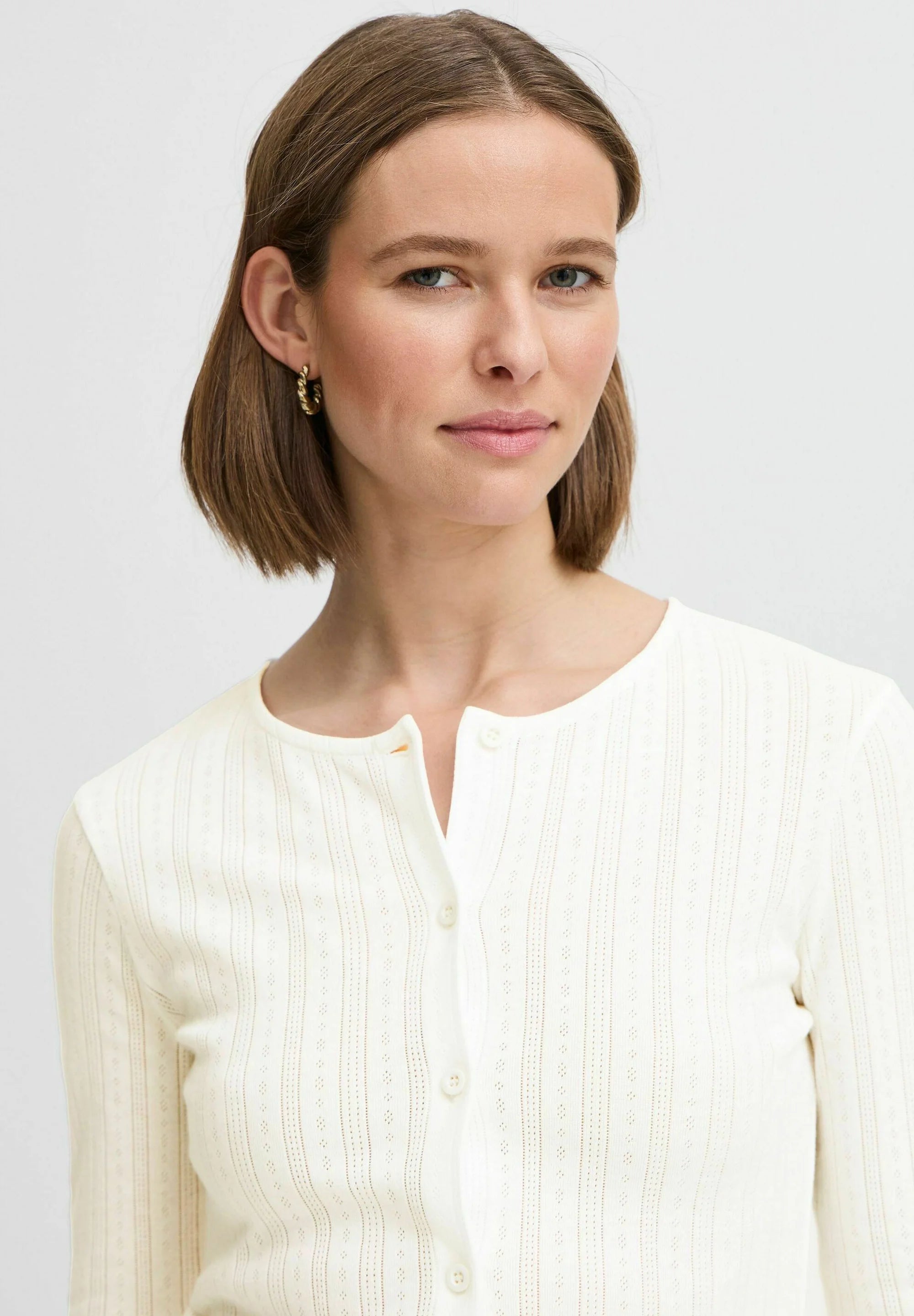 b.young Byunica Pointelle Knit Cardigan - Off White