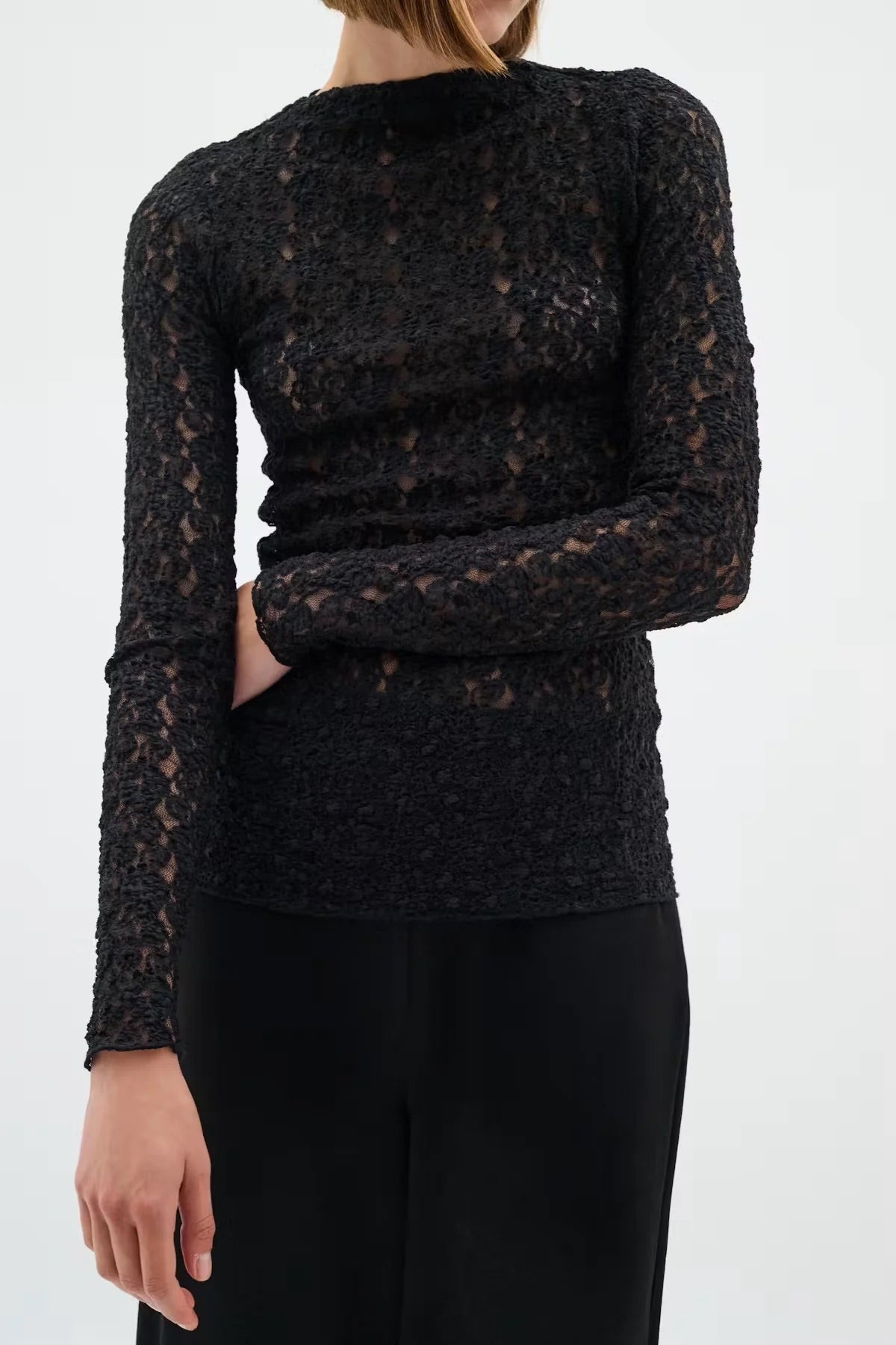 InWear Civah Stretch Lace Top - Black Slim Fit Slash Neck