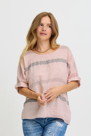 Sorbet SBKARLINE Blouse - Pink with Silver Stripes