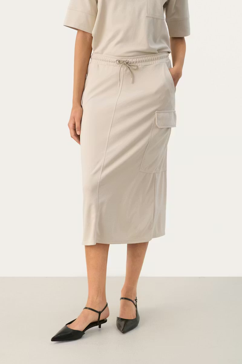 Part Two JanayaPW Cargo Skirt - Beige Utility Midi Skirt