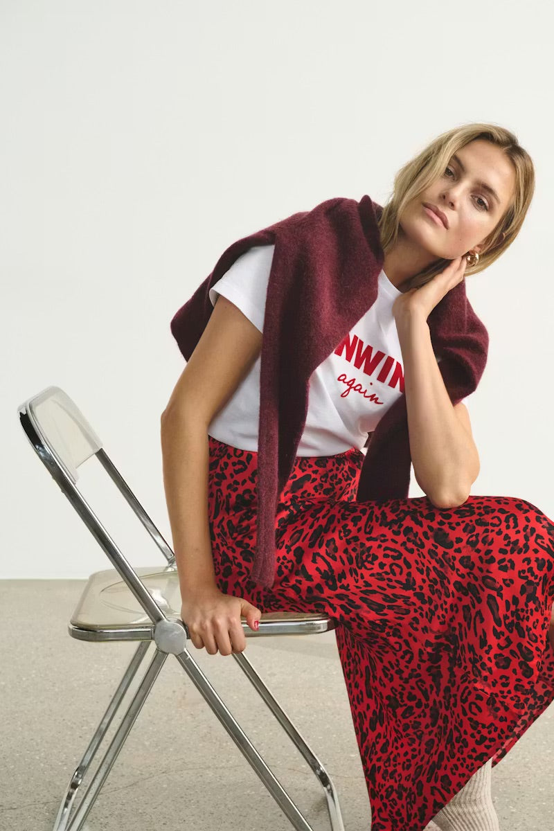 Part Two LaurinaPW Skirt - Red Leopard Print Midi Skirt