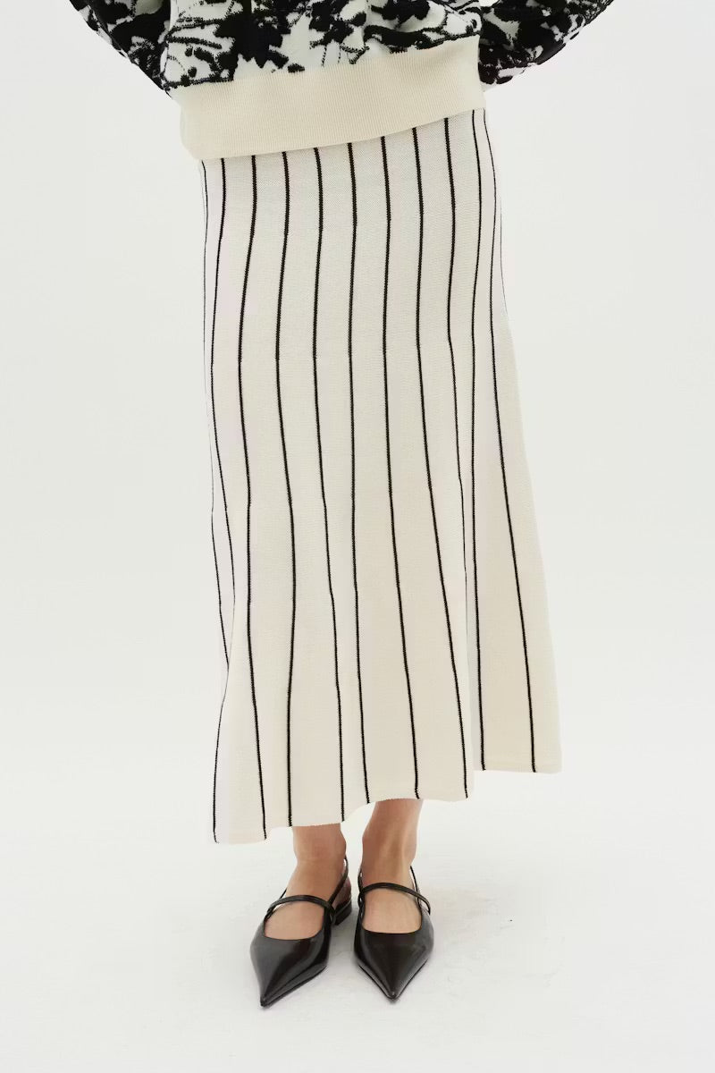InWear PaiteIW Knit Skirt - Cream Black Striped Midi Skirt