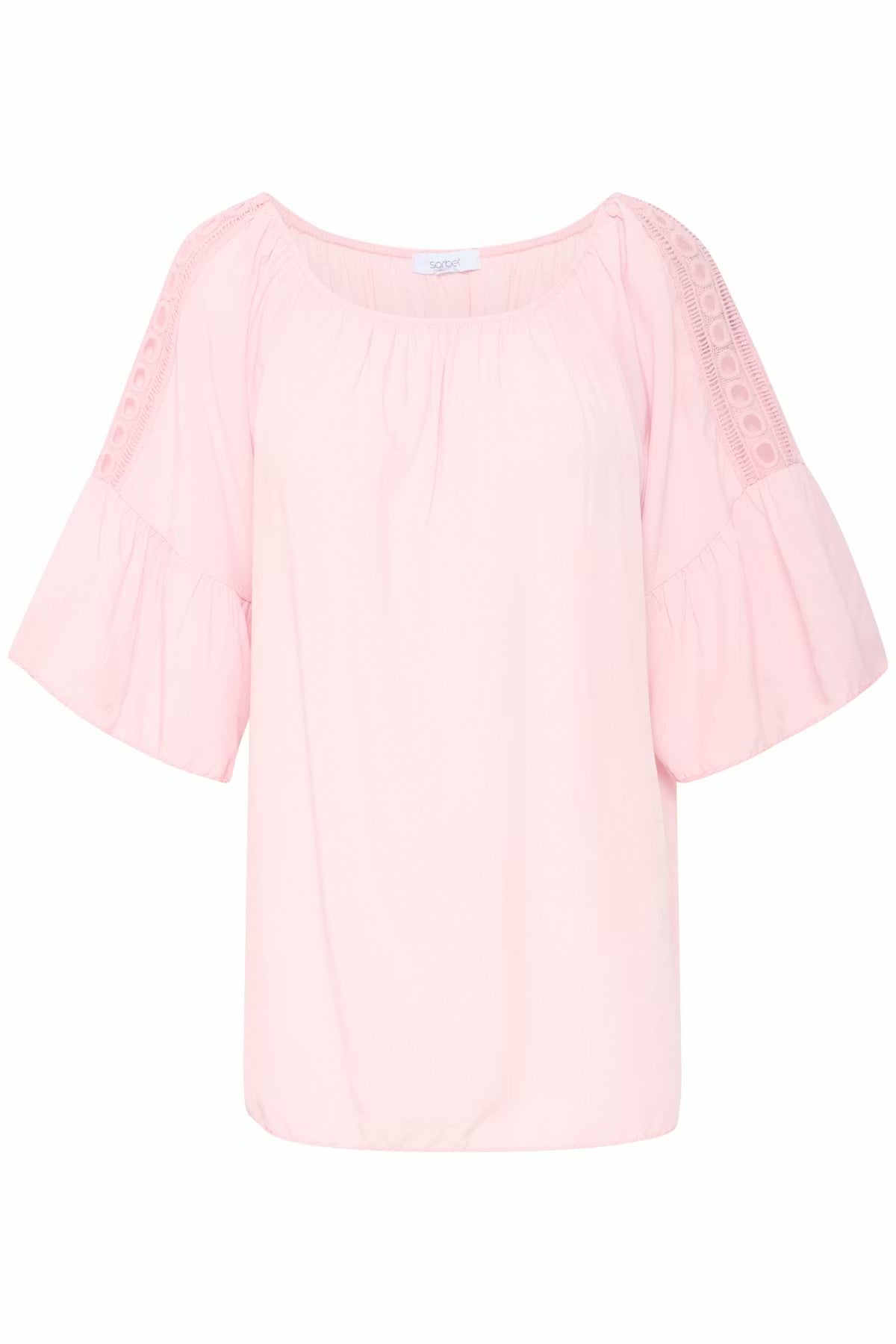 Sorbet Kasmira Boat Neck Blouse with Lace Sleeves