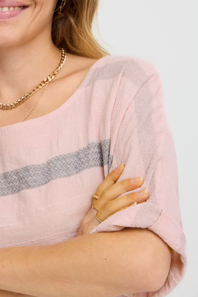 Sorbet SBKARLINE Blouse - Pink with Silver Stripes