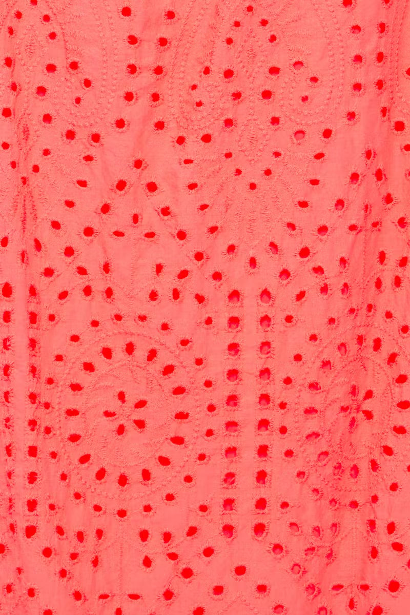 Sorbet Milea Off-Shoulder Broderie Anglaise Dress - Coral Pink