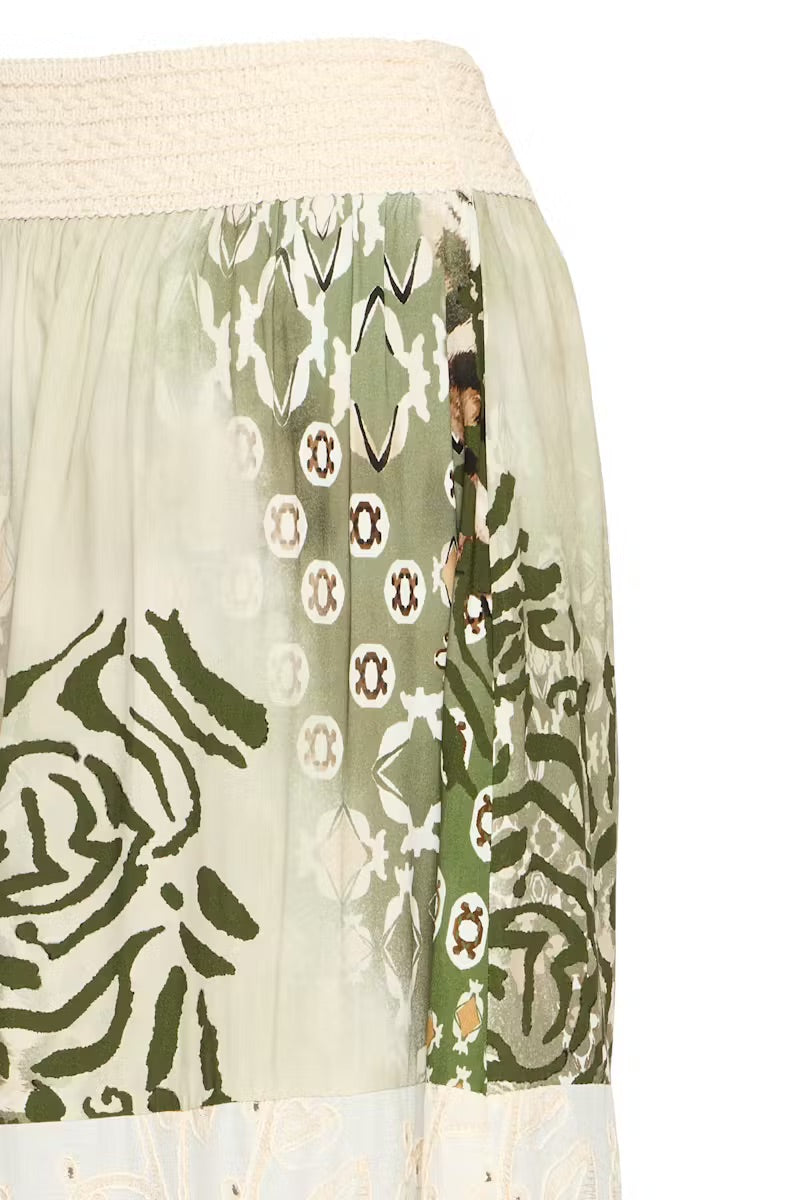 Sorbet Alona Tiered Maxi Skirt with Animal Print - Cream & Sage