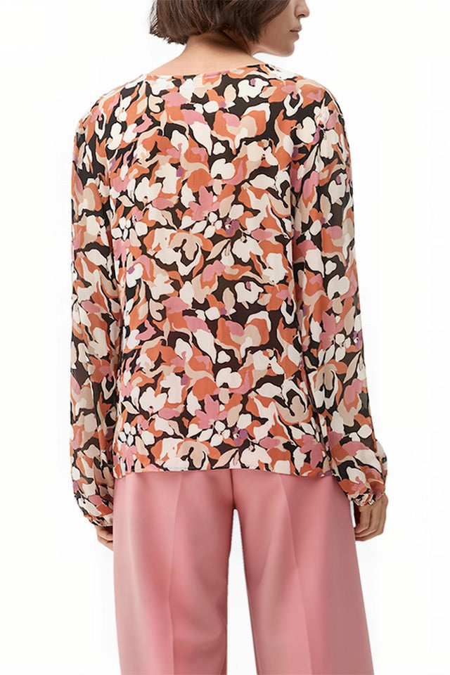 s.Oliver Long Sleeve Floral Print Blouse - Pink & Coral