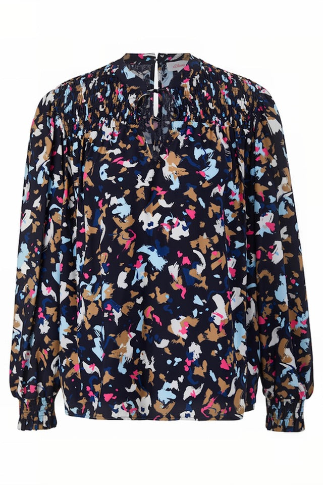 s.Oliver Abstract Floral Print Blouse - Marine Blue