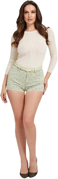 Guess Claudia Embroidered Denim Shorts - Floridada Green