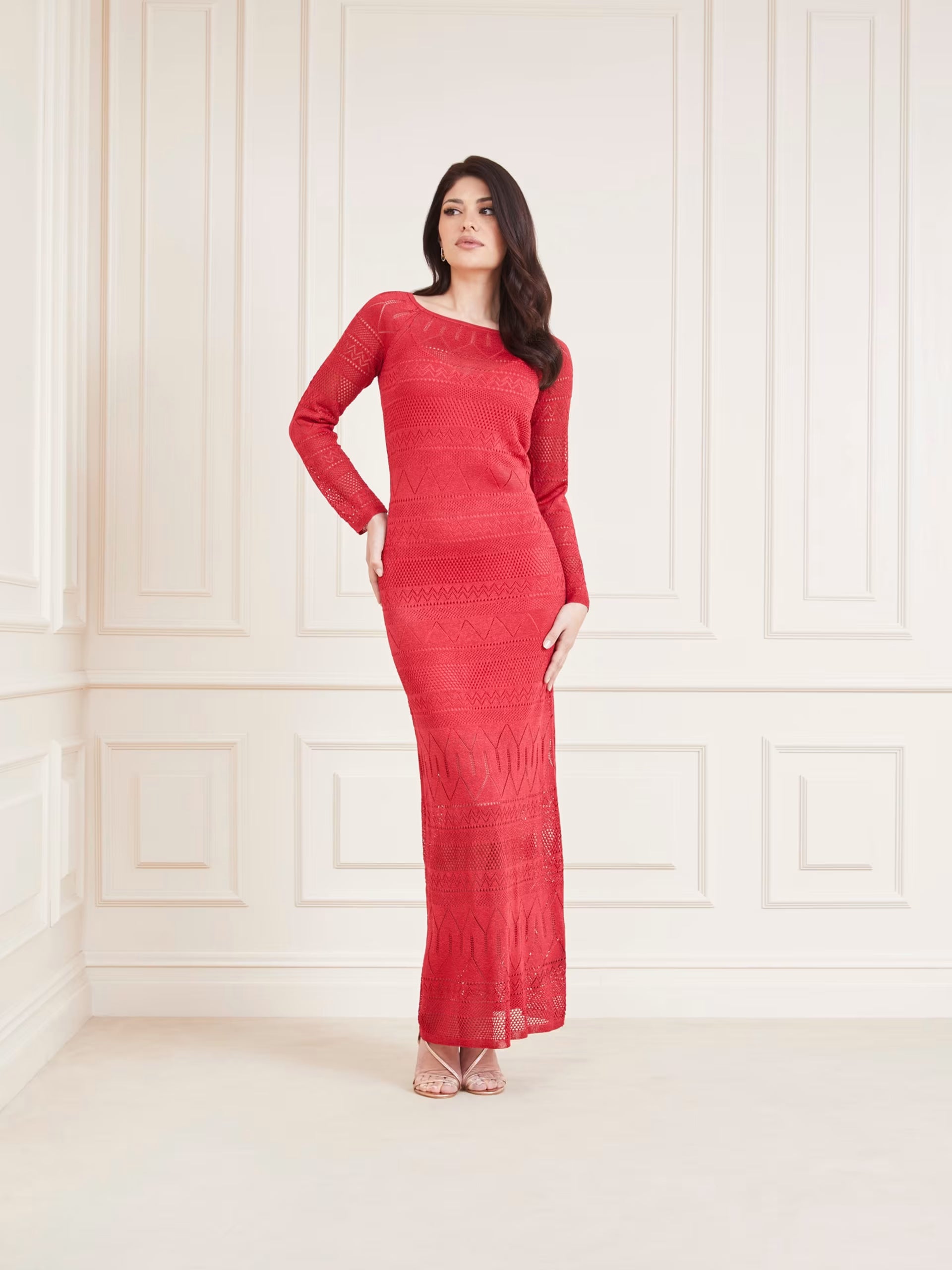 Guess by Marciano Red Long Sleeve Hydra Maxi Sweater Dress