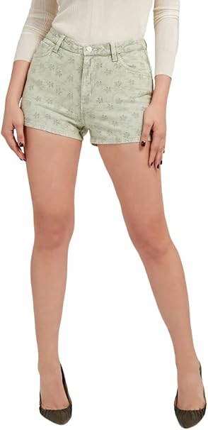 Guess Claudia Embroidered Denim Shorts - Floridada Green