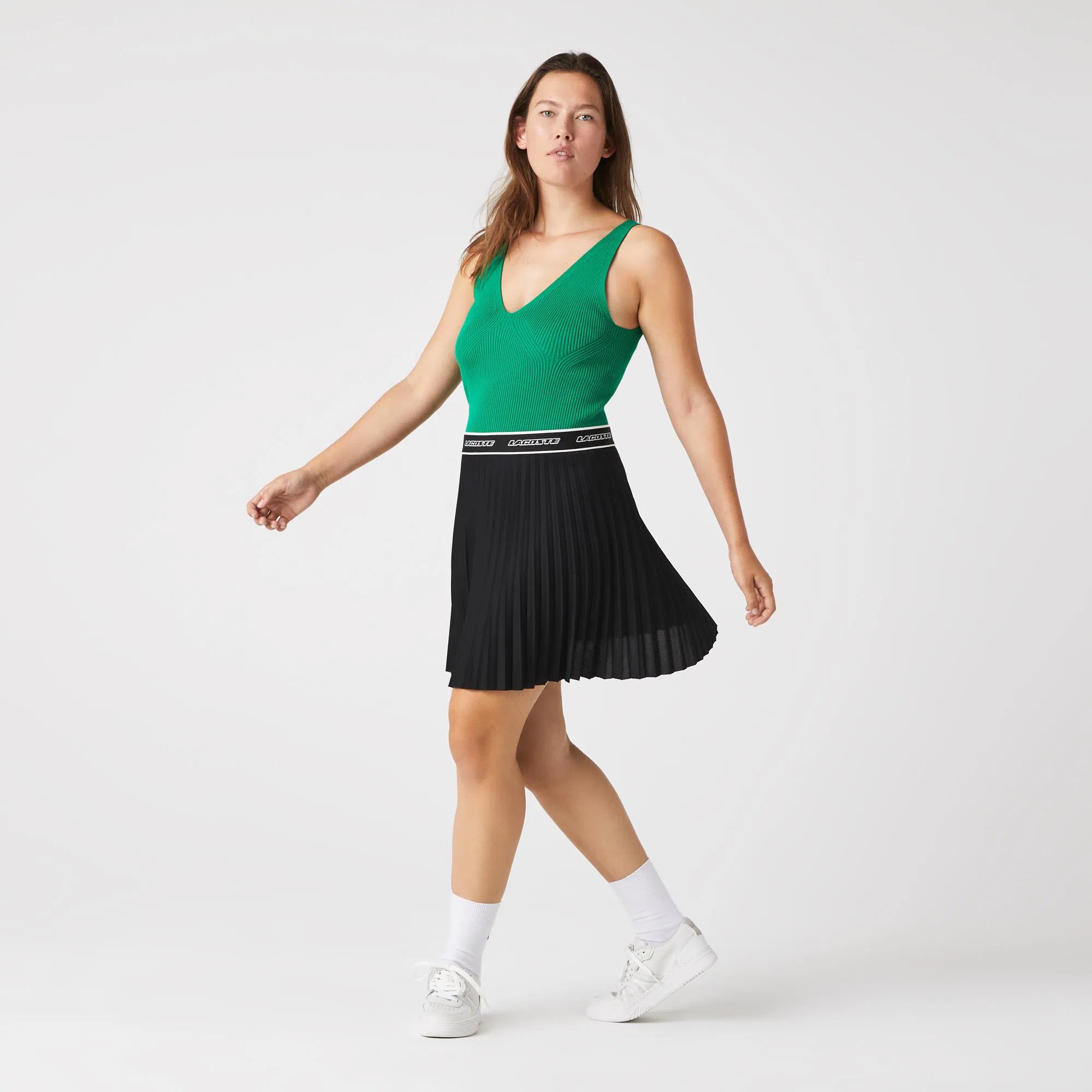 Lacoste Women's Elastic Waist Short Pleated Skirt