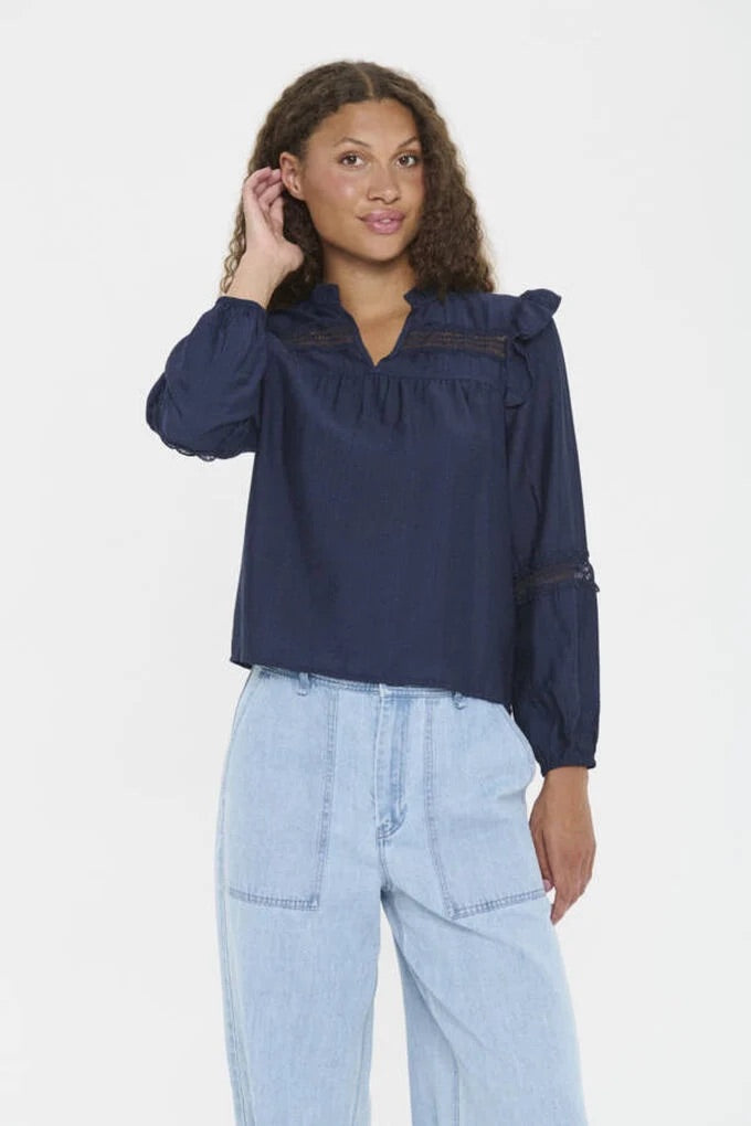 Saint Tropez AvelynnSZ Blouse with Ruffle Details - Navy Blue