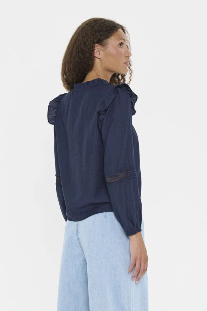 Saint Tropez AvelynnSZ Blouse with Ruffle Details - Navy Blue