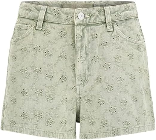 Guess Claudia Embroidered Denim Shorts - Floridada Green