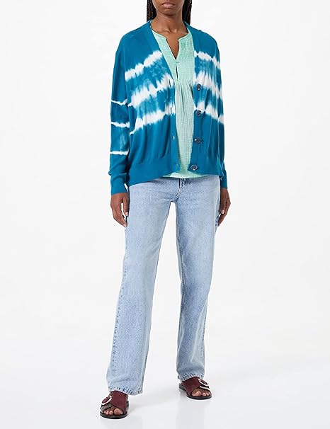 s.Oliver Women's Turquoise Tie-Dye Cardigan - Button Front - Model 2114741