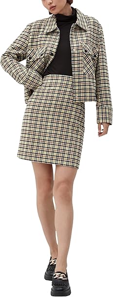 s.Oliver Women's Classic Plaid Mini Skirt - Beige Brown Houndstooth - Model 2121590