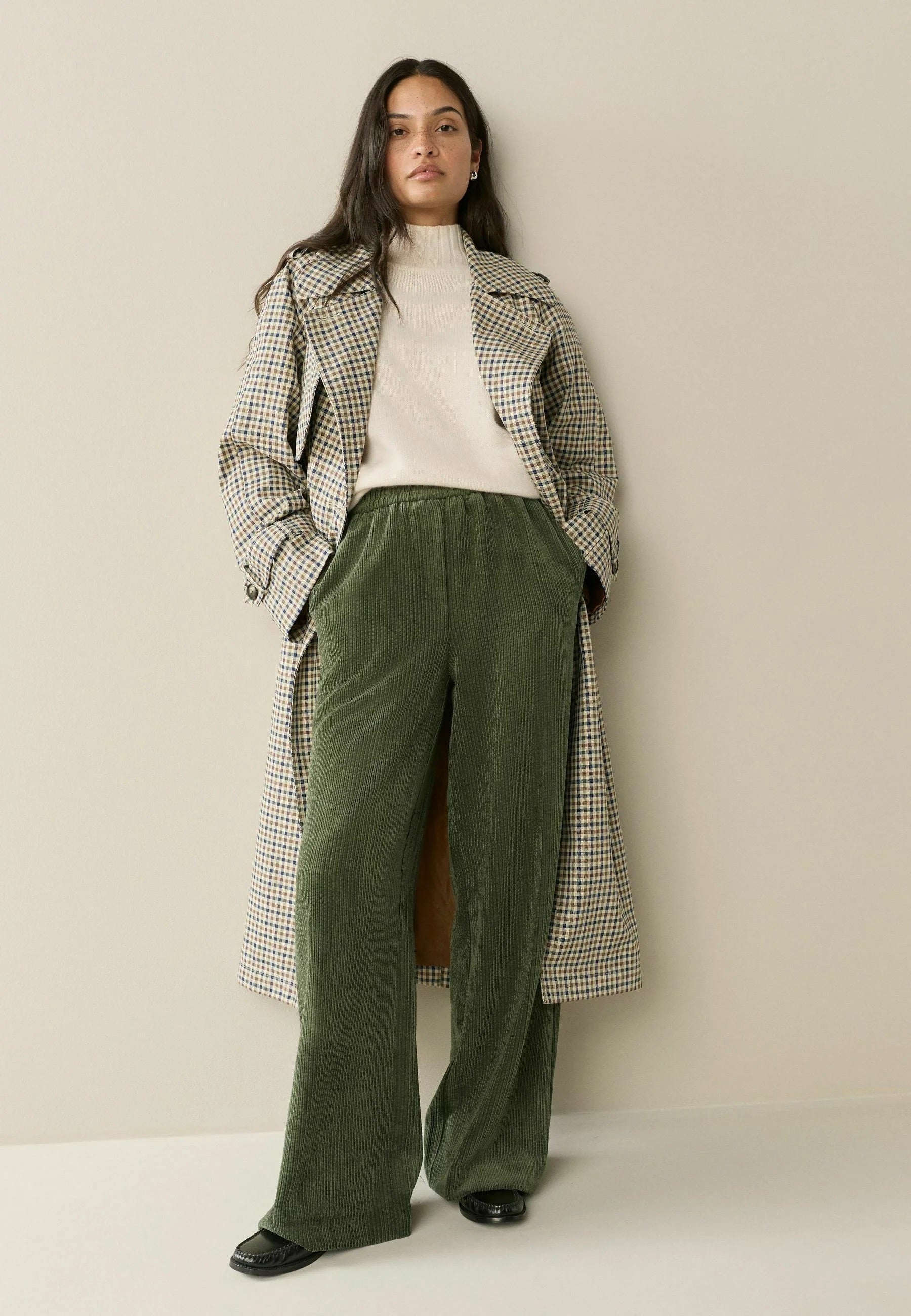 Sorbet WIDE SOFT Corduroy Trousers - Olive Green