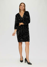 s.Oliver Sequin Cocktail Dress with Balloon Sleeves - Black