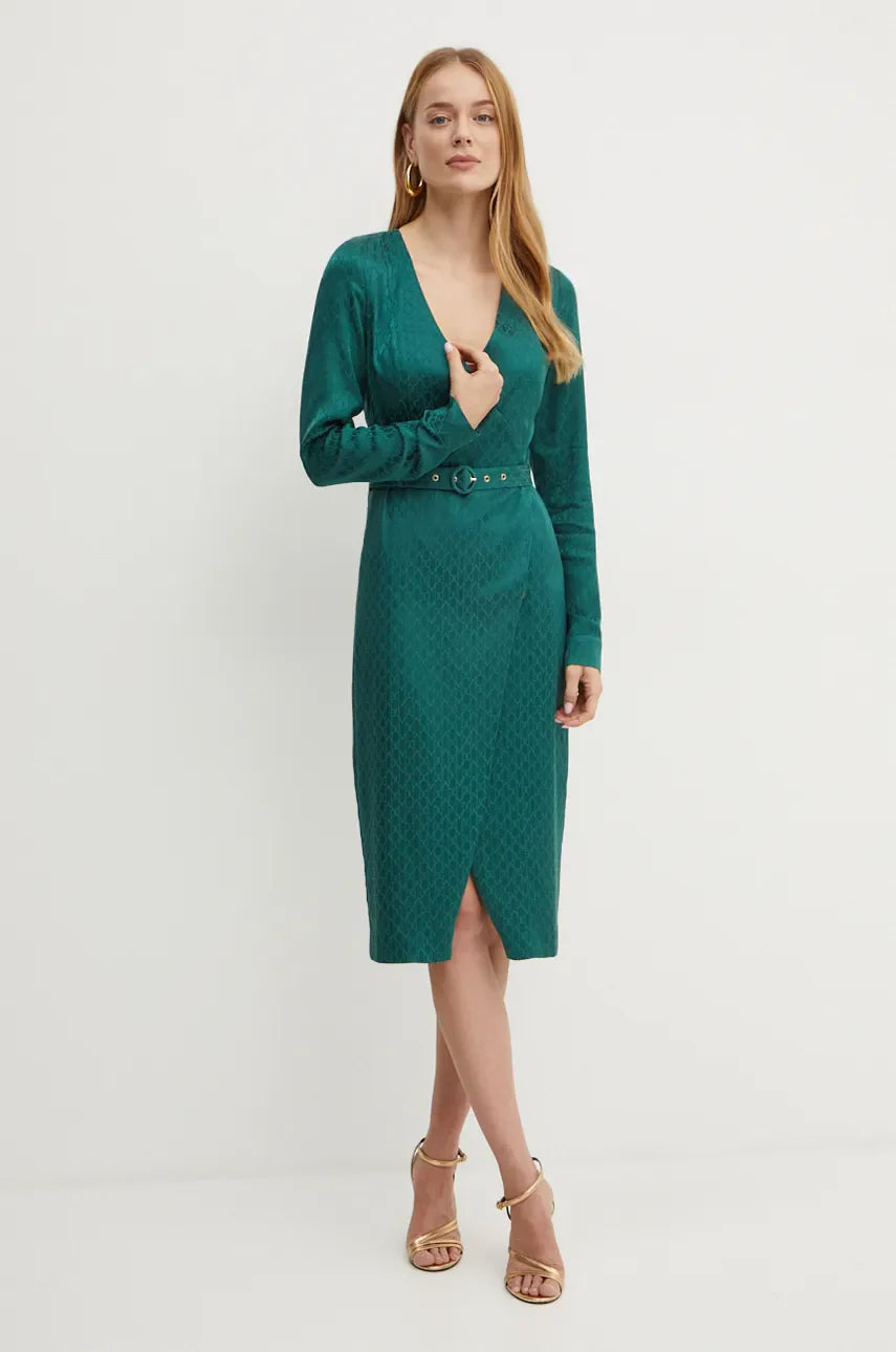 marciano green dress MARCIANO Waterfall Printed Satin Dress - Elusive Multi