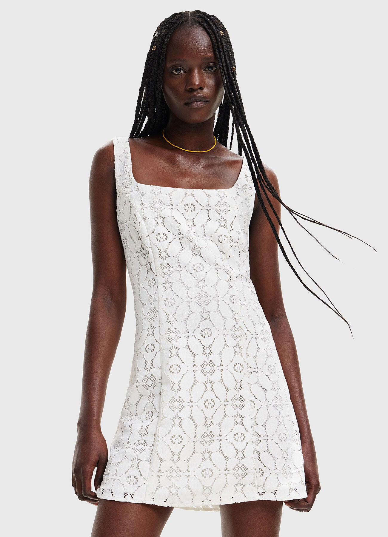 Desigual Floral Lace Mini Dress – White