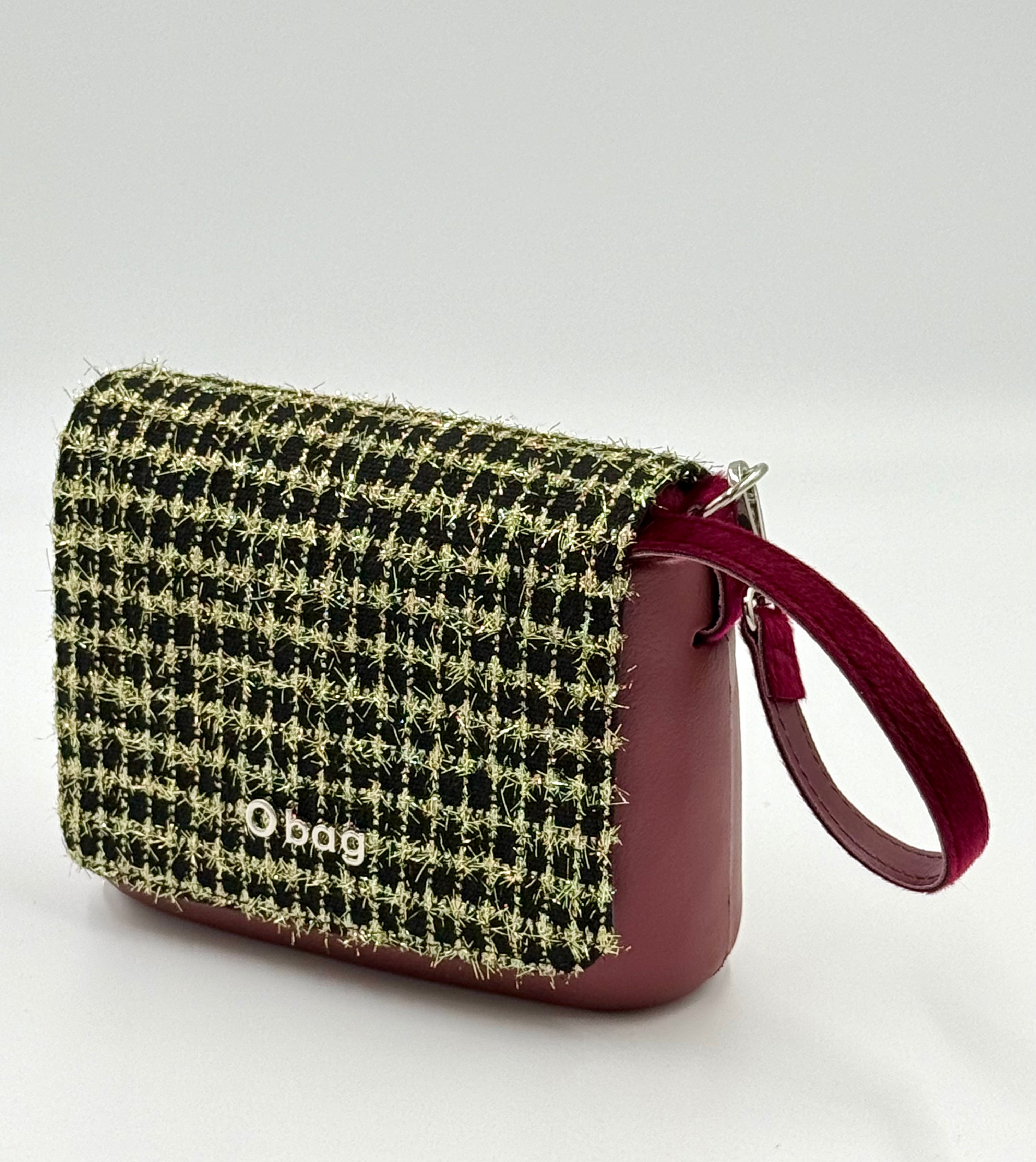 O bag – O pocket (mauve) tweed/checkered flap with wrist strap
