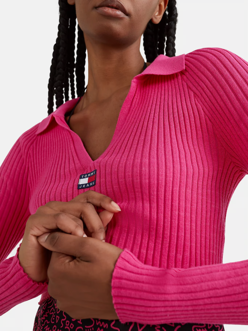 Tommy Jeans Pink Collared Cropped Sweater