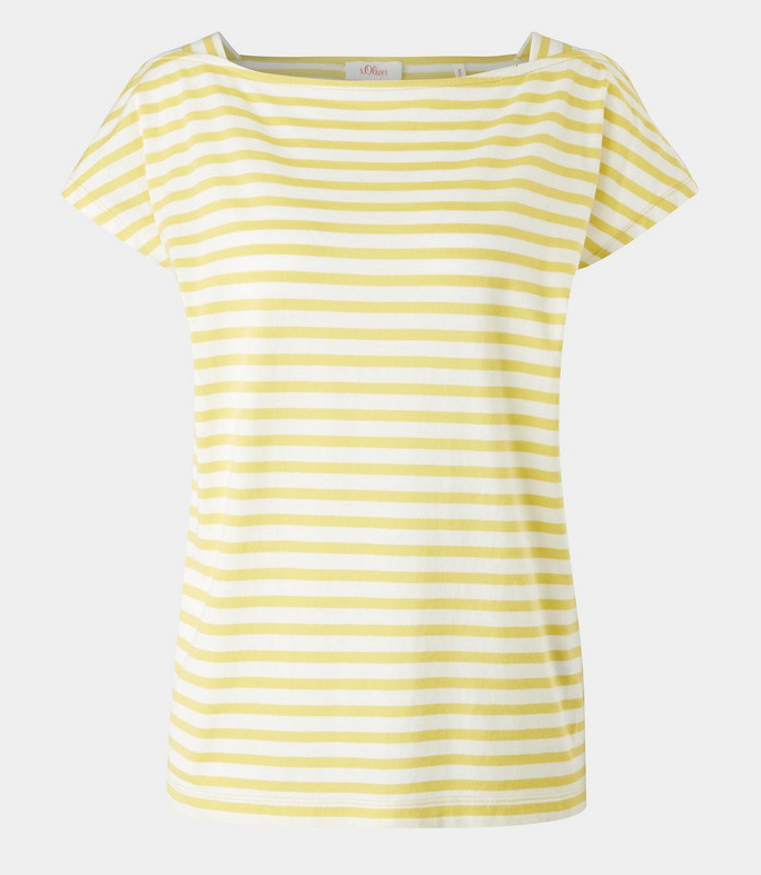 s.Oliver Women's Yellow Striped T-Shirt - Boat Neck
