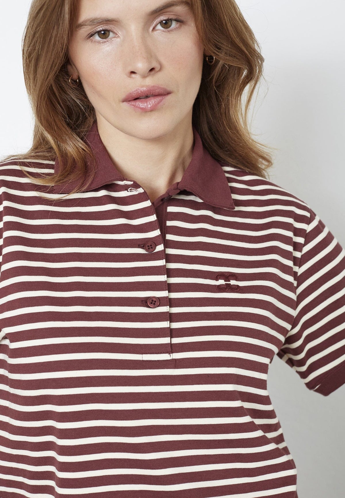 Co'couture Hayes CC Polo Short-Sleeve T-Shirt – Wine Red Stripe