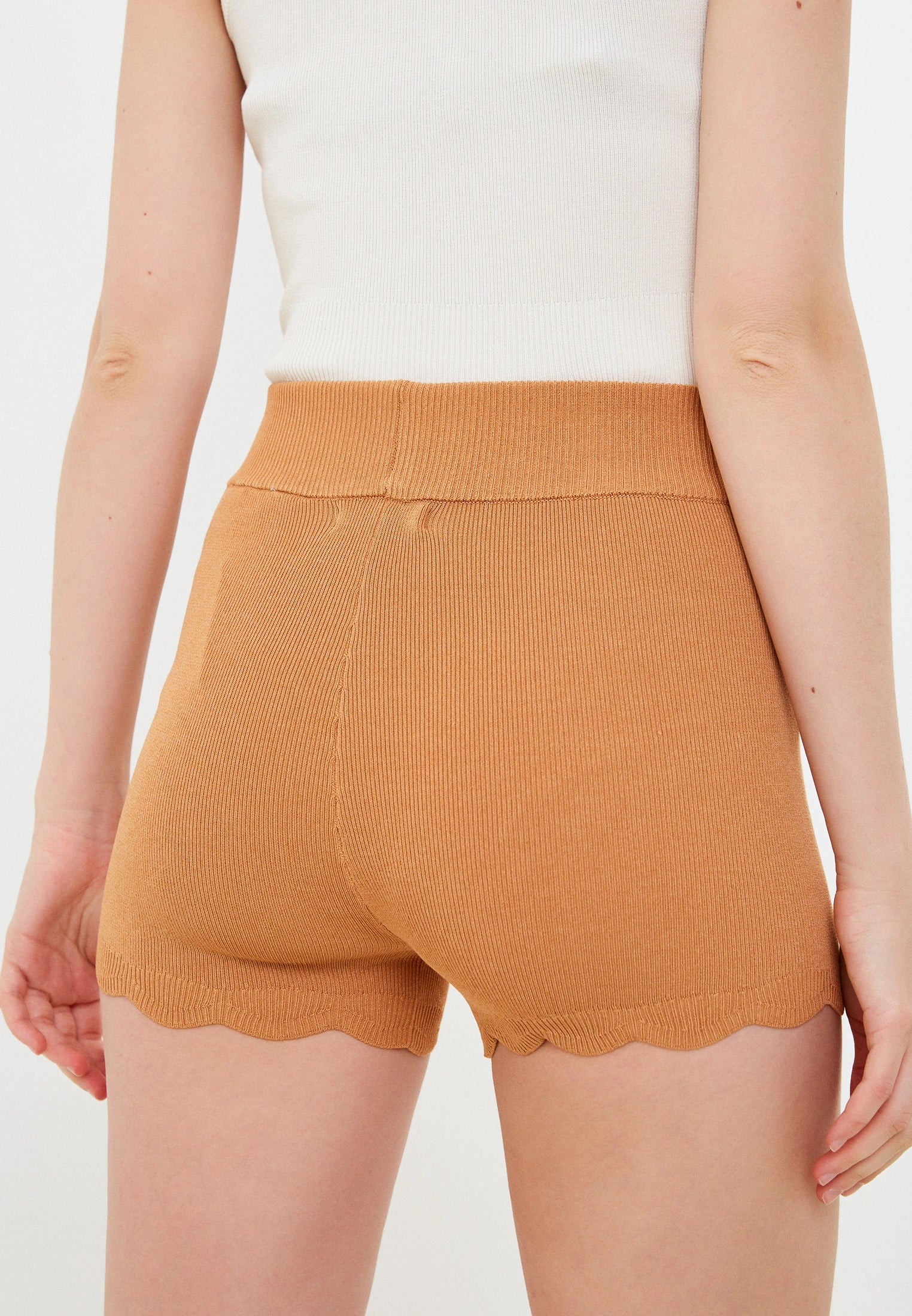 Guess High-Waisted Ribbed Knit Shorts with Scalloped Hem