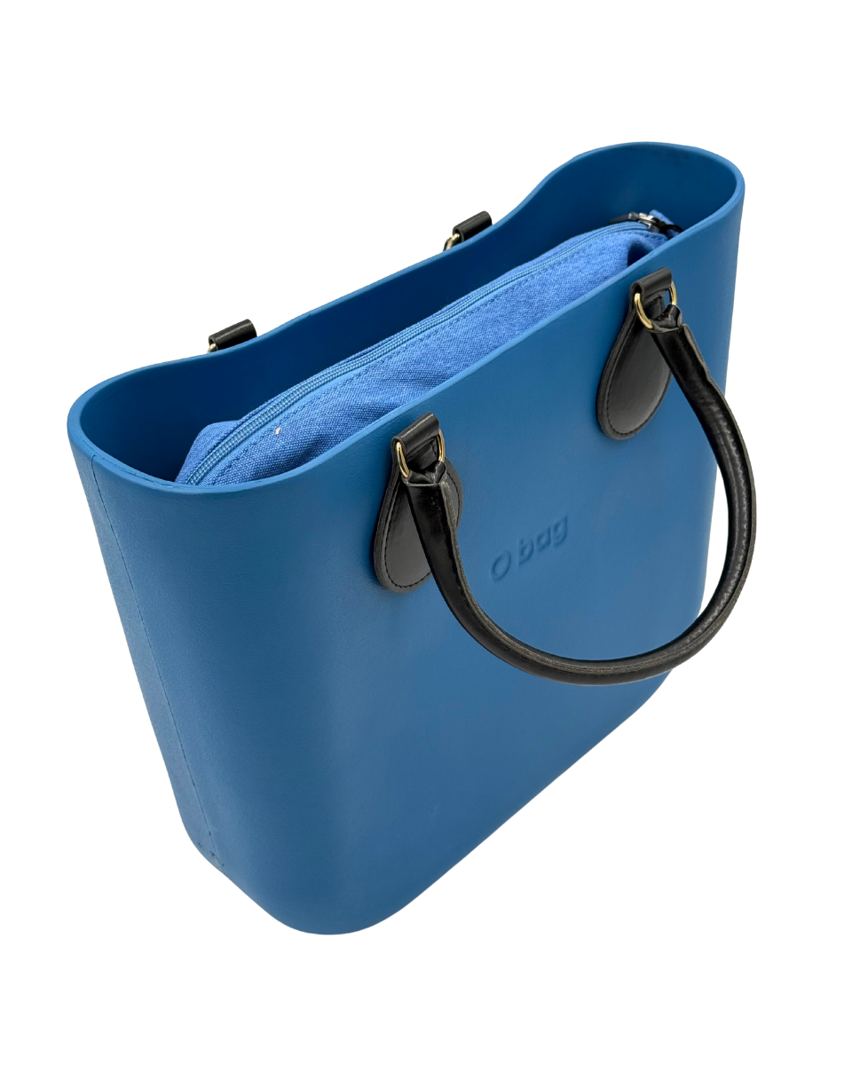 O bag Mini – Blue Tote Bag with Black Leather Handles