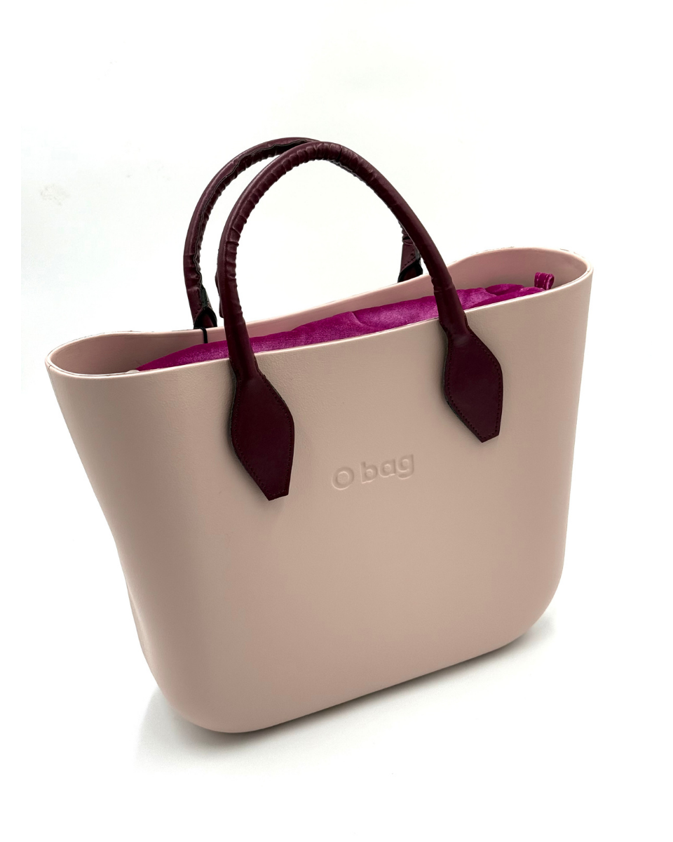 O bag Mini – Powder Pink Tote Bag with Burgundy Handles & Fuchsia Interior