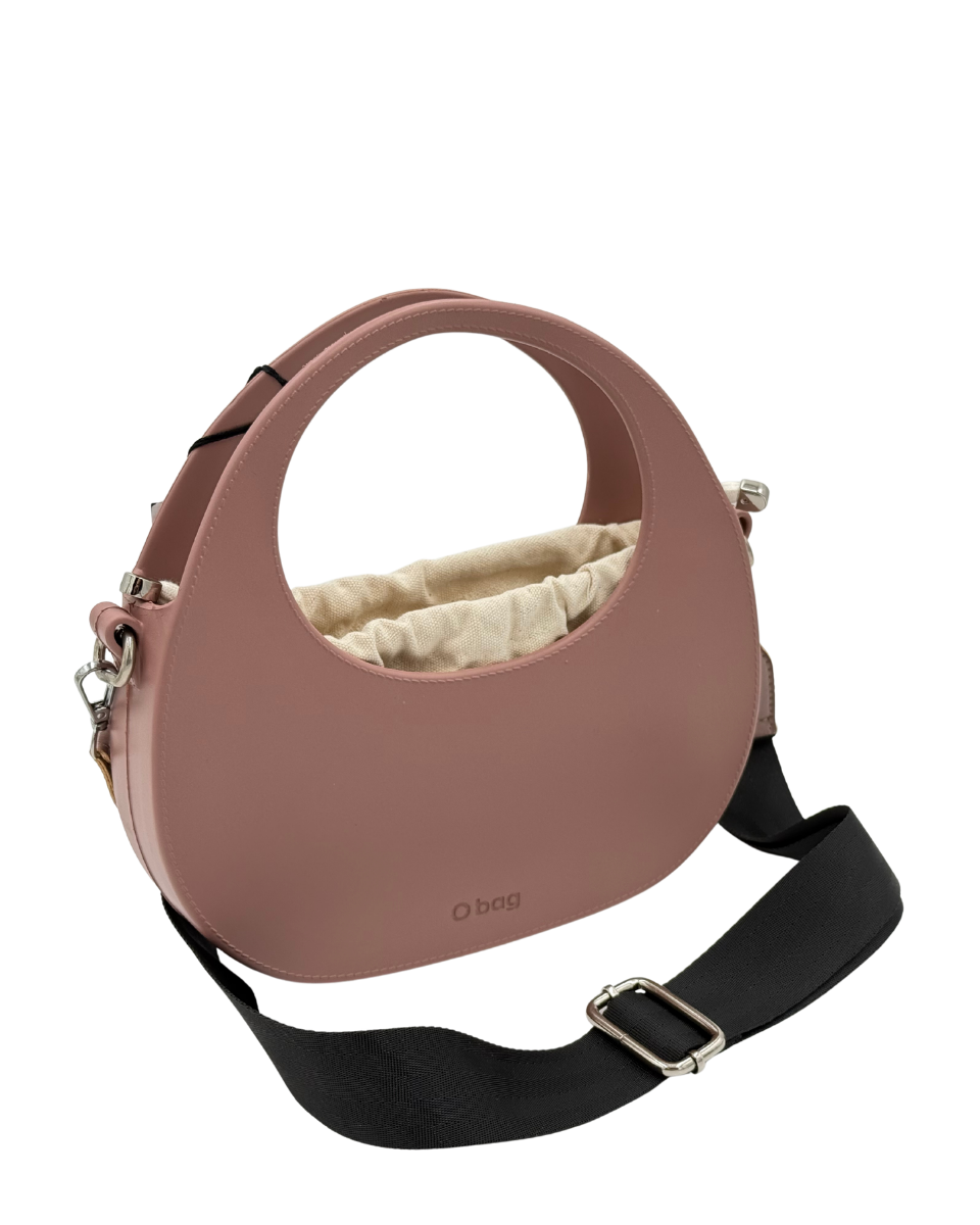 O bag Chase – Dusty Rose Moon Bag with Black Wide Strap & Cream Interior