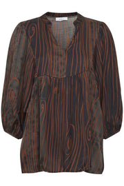 Sorbet SBPANITA Wood Grain Print Tunic Blouse – Brown
