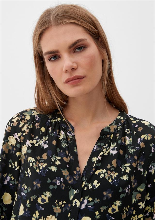 s.Oliver Ditsy Floral Print Blouse - Black with Cream & Green