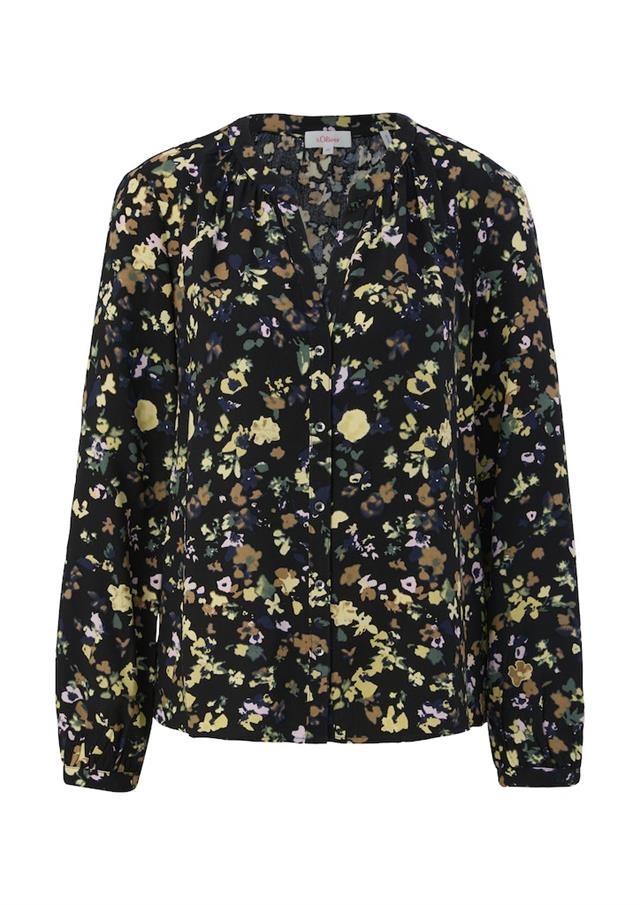 s.Oliver Ditsy Floral Print Blouse - Black with Cream & Green