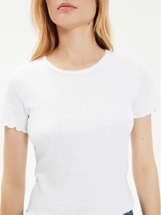Brave Soul Eyelet Trim Crop Top - White