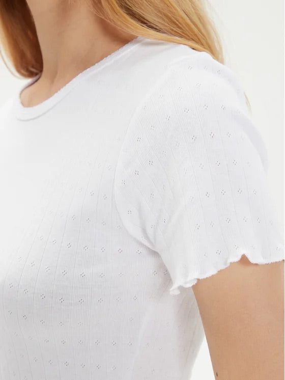 Brave Soul Eyelet Trim Crop Top - White