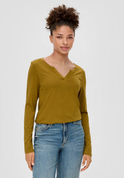 QS by s.Oliver Long Sleeve Top with Tunic Neckline - Guacamole